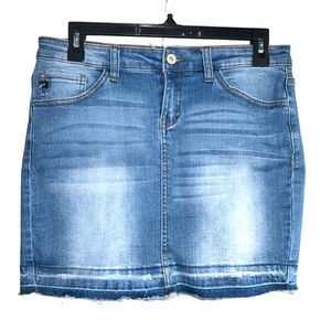 Kancan Distressed Raw Hem Denim Mini Skirt 27